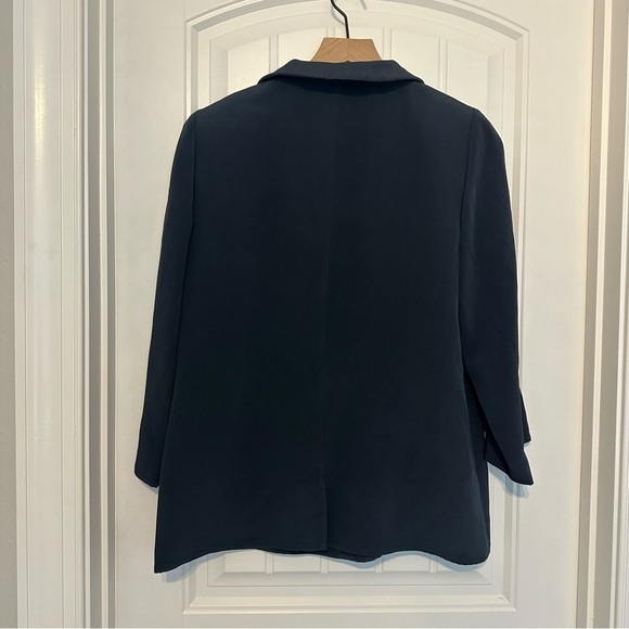 Nina Mclemore Shirt Blouse 100% Silk Dark Blue Minimalist Work Size 4 Small - Picture 4 of 6